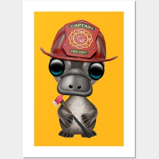 Cute Baby Platypus Firefighter Posters and Art